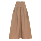 Dark Beige (Tahini) Wide-Waist Cloche Skirt with Zipper – All Sizes